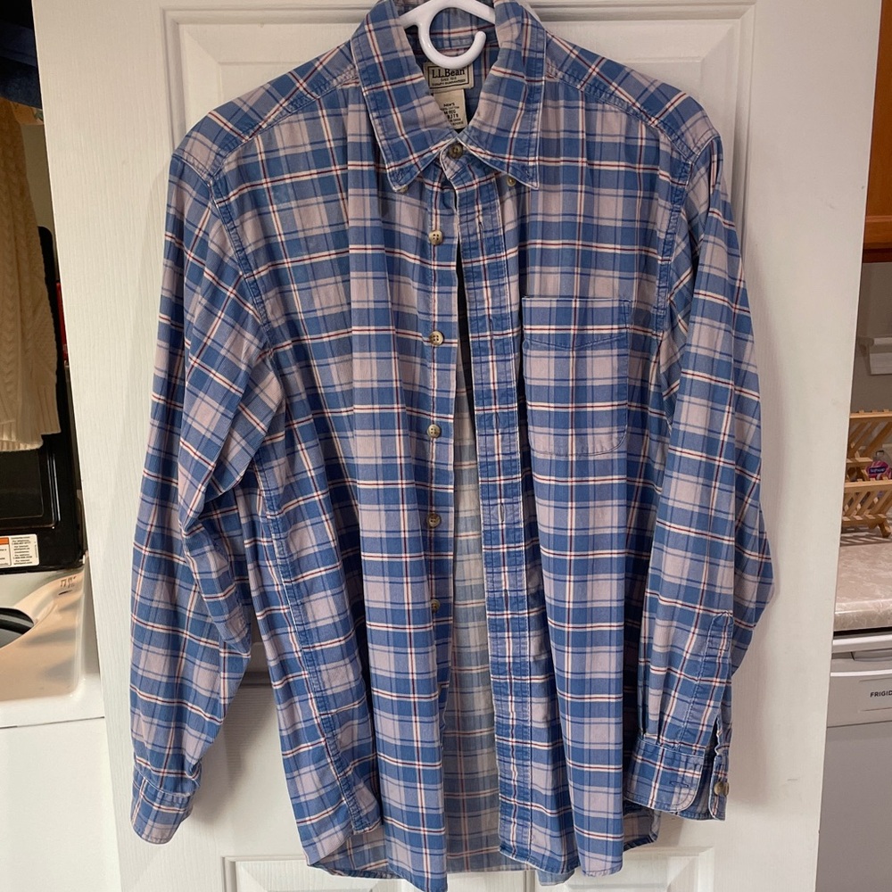 L.L. Bean Men's Casual Blue and White Plaid Shirt